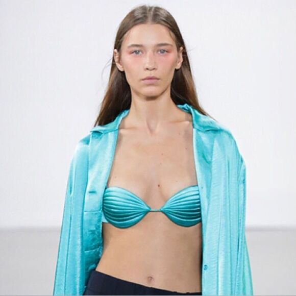 Bevza Teal Satin Button-Up Shirt - Picture 2 of 8